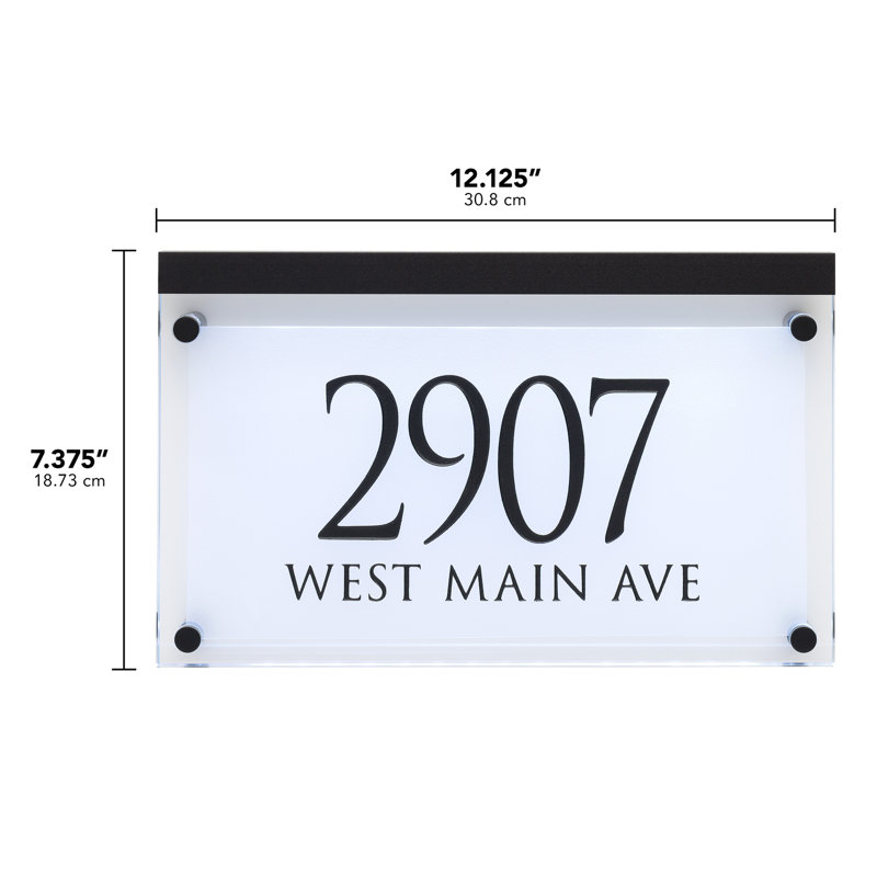 Frosted Crystal LED Lighted Trajan Engraved 2-Line Address Sign, Black, Yes