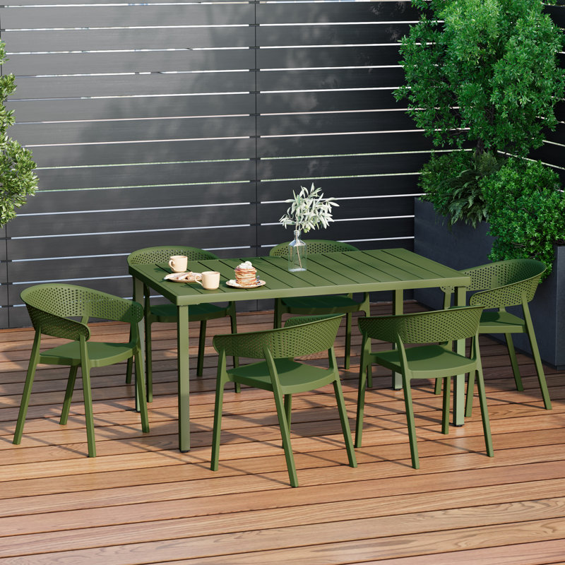 6-Person Outdoor Rectangular Dining Set, Green
