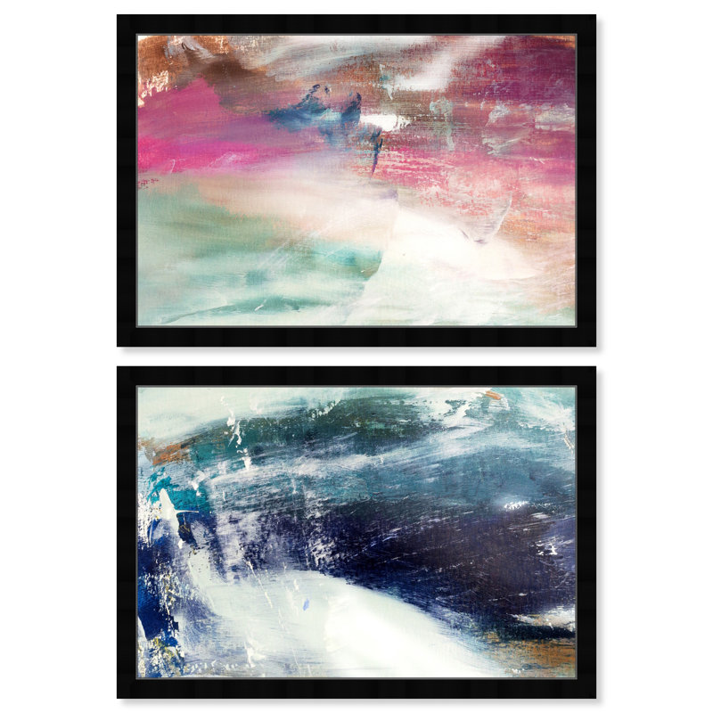 Textures colorées de l'océan - Impression sur papier, H 18 po x l 22 po, Papier avec cadre doré