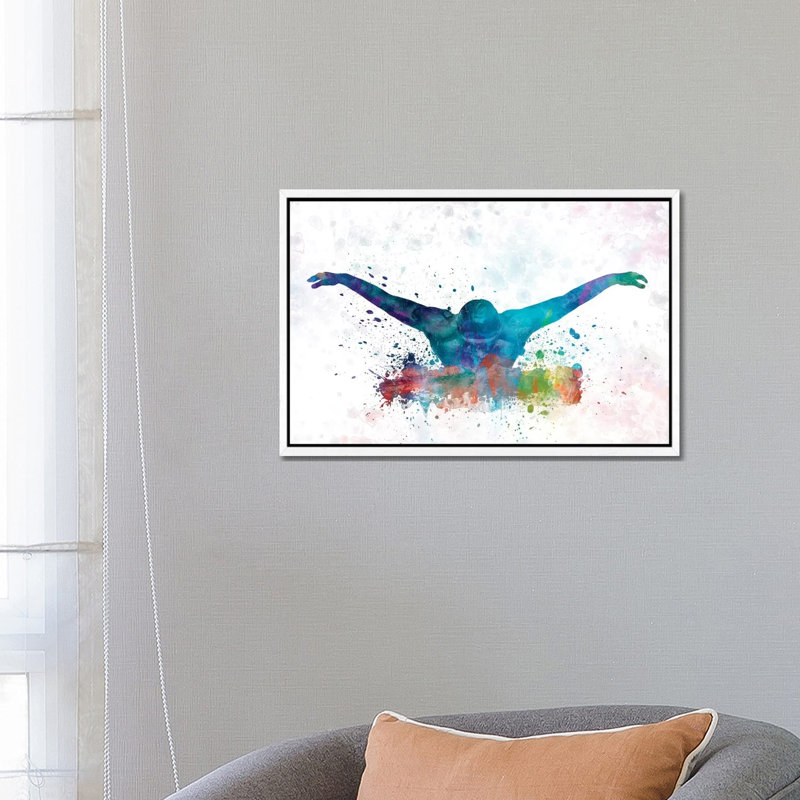 Swimming Silhouette II by Paul Rommer - Painting on Canvas, 66.04 cm H x 45.72 cm W, White Framed