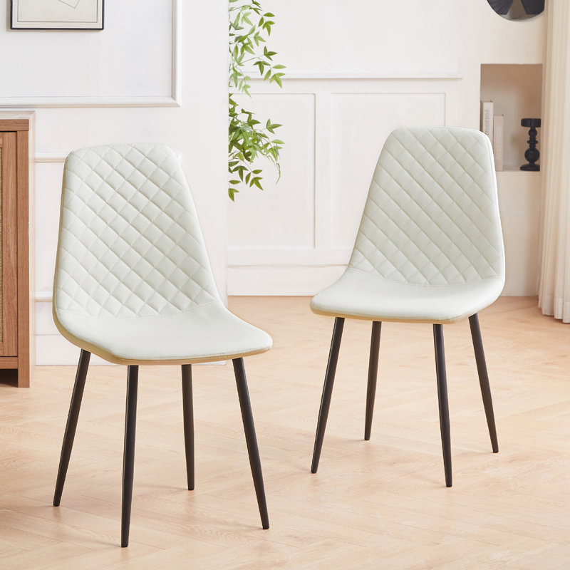 Wales Modern Upholstered Faux Leather Dining Chair, Cream, Black