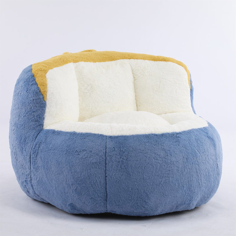 Oversized Bean Bag Chairs, Blue/Yellow/White  Faux Fur