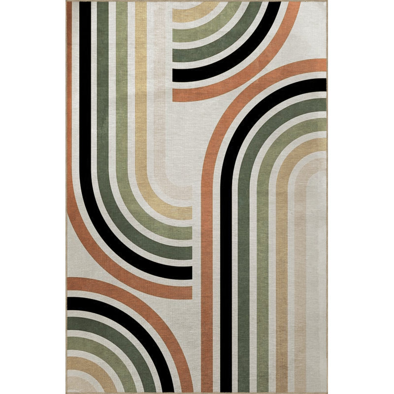 Multi-Colored Mixed Stripe Patterned Creative Modern Decorative Rug, Runner 3'9.81" x 6'6.74"
