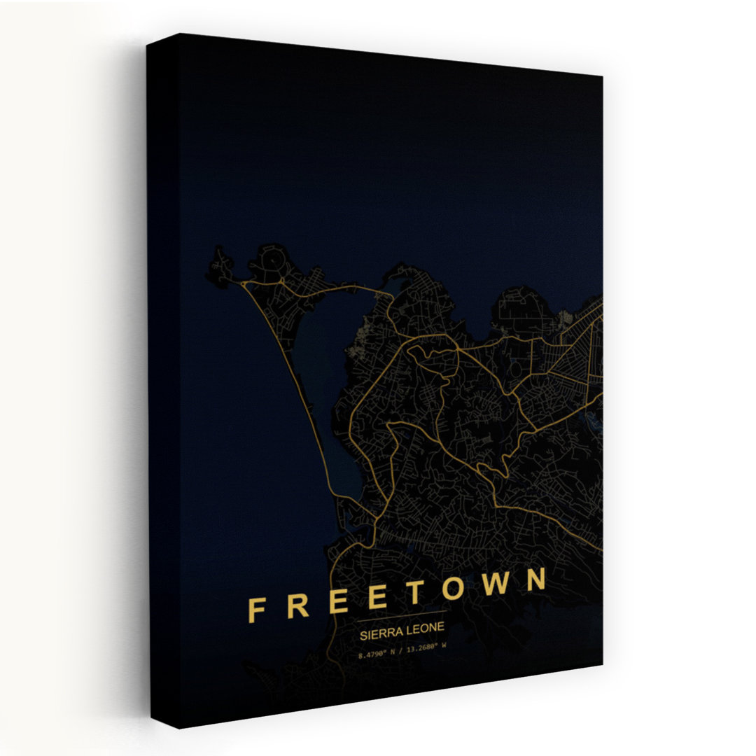 Freetown Golden City Map Abstract Minimalist Modern City Ocean Wall Art Print