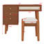 Ensemble de coiffeuse à maquillage en bois rétro avec prise de charge, port USB, tabouret, 3 tiroirs de rangement et 1 tiroir en rotin