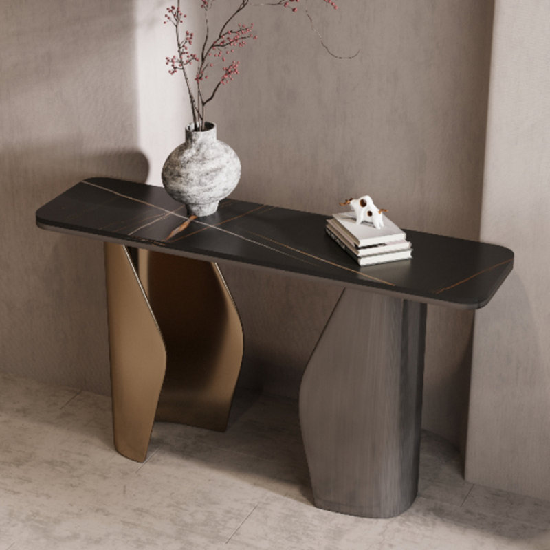 Console luxueuse de style italien., Or/noir, H 33,5 po x l 63 po x P 13,8 po