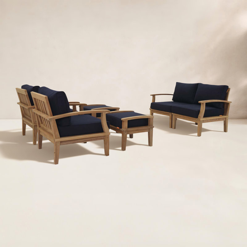 Ensemble de patio extérieur en teck 6 pièces Modway Marina, Marine