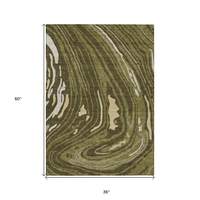 Tapis extérieur lavable abstrait vert olive 3 pi x 5 pi