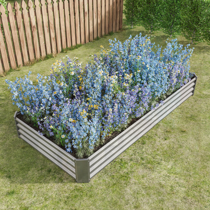 Jardinières en métal avec lit surélevé et jardin, H 11,81 po x l 91,34 po x P 44,69 po, Argent argent
