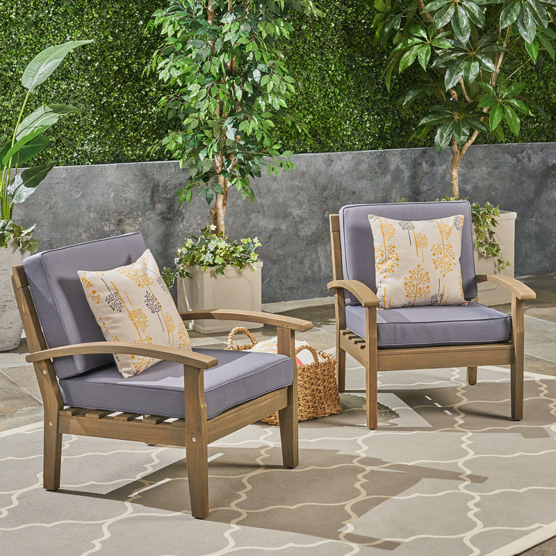 Chaises de patio à cadre en bois, Coussin gris / cadre gris foncé