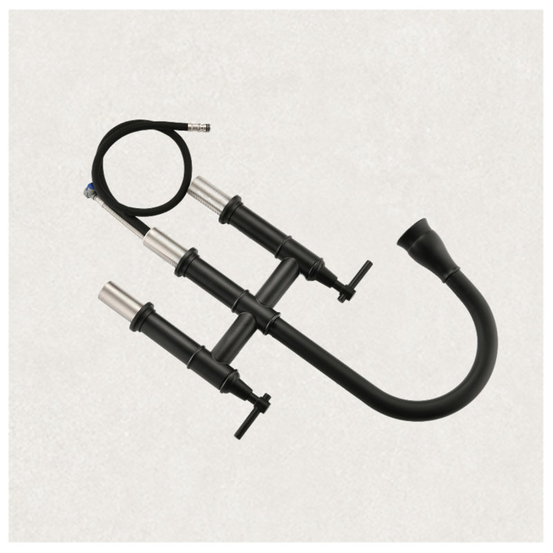 Matte Black Dual Handle Pull Down Kitchen Faucet