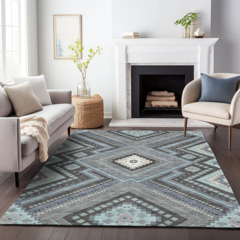 Solene Pewter Washable Indoor-Outdoor Rug - , 9' x 12'