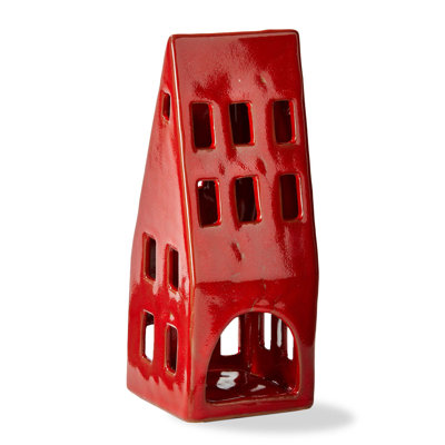 House Tealight Candle Holder Large Red Stoneware Everyday