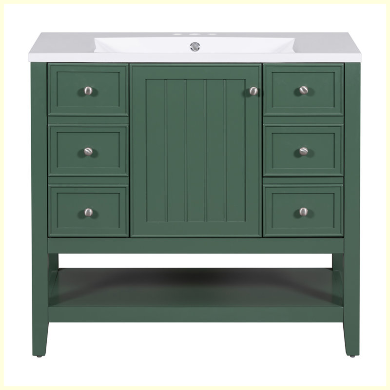 Ensemble de meuble-lavabo moderne avec lavabo et trois tiroirs, Vert