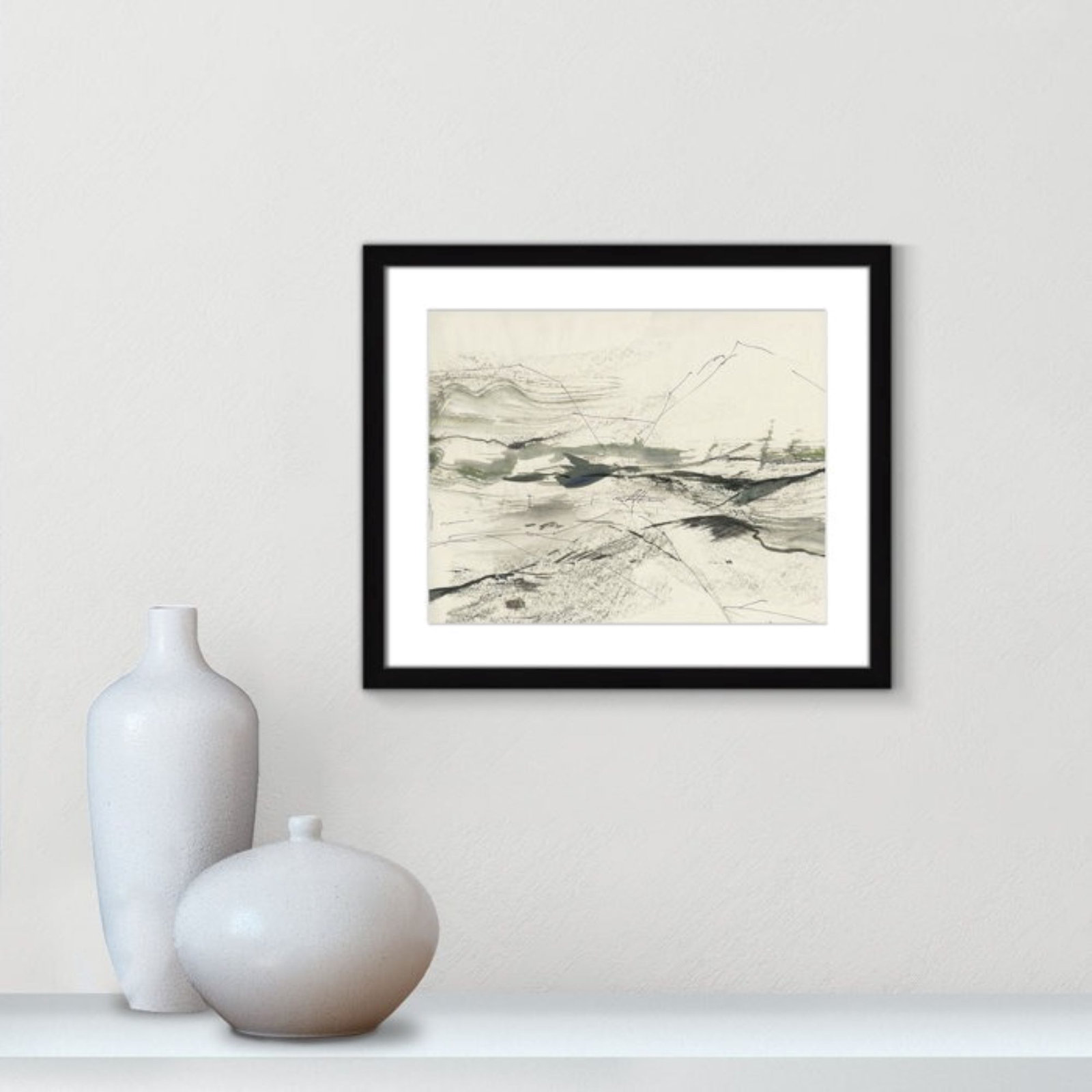 Green Sketches Print by PI Studio, White, 16" H x 19" W x 1.25" D, Black Box Picture Framed