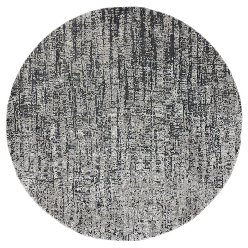 Tapis rayé gris Vanita, Rond 7 pi 10 po