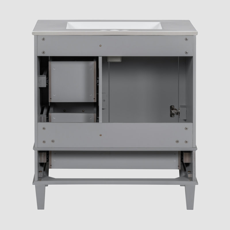 Ensemble de meuble-lavabo simple 18,3 po avec plateau en céramique Ceinwen, Gris