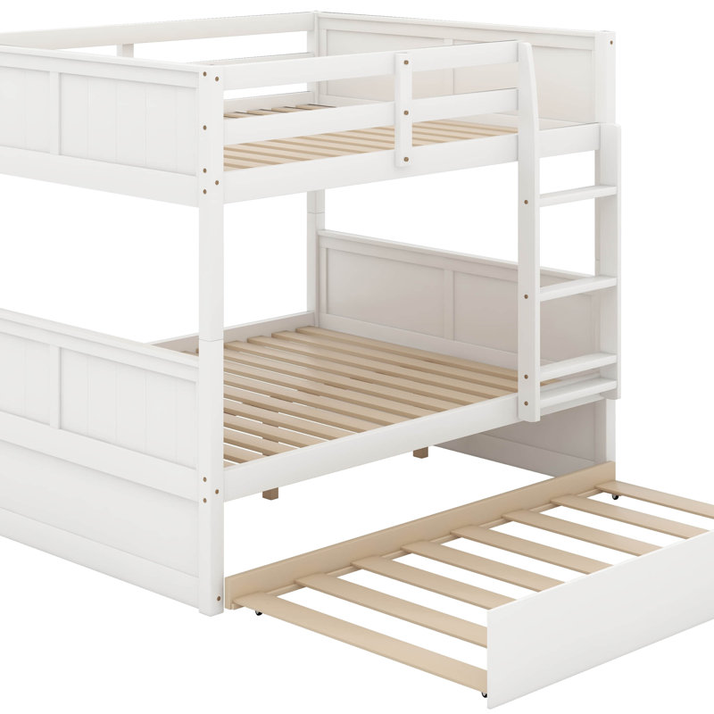 Lit double superposé au dessus d'un lit double avec lit gigogne, Blanc