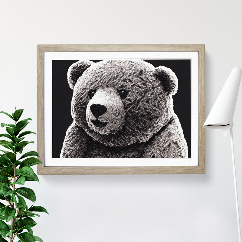 Charming Teddy Bear - Single Picture Frame Print, 34cm H x 46cm W x 2cm D, Oak