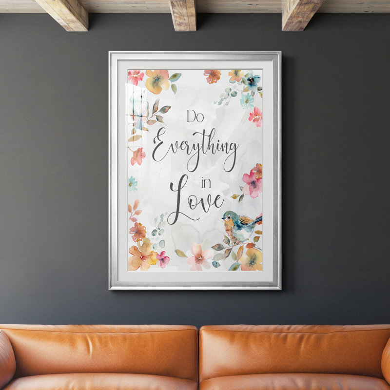 " Spring Bird Love ", Silver Framed Paper, 36.5" H x 26.5" W x 1" D