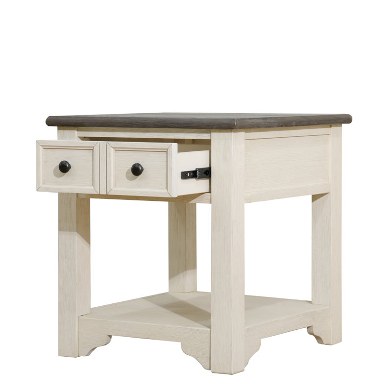 Tationna Dark Grey MDF Top and White Oak Drawer Living Room End Table