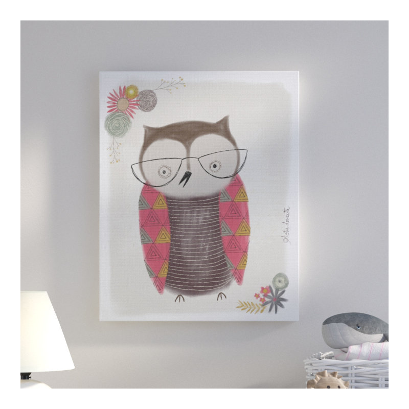 Chouette nerd, illustration sur toile, H 20 po x l 16 po x 1,5 po, Toile tendue