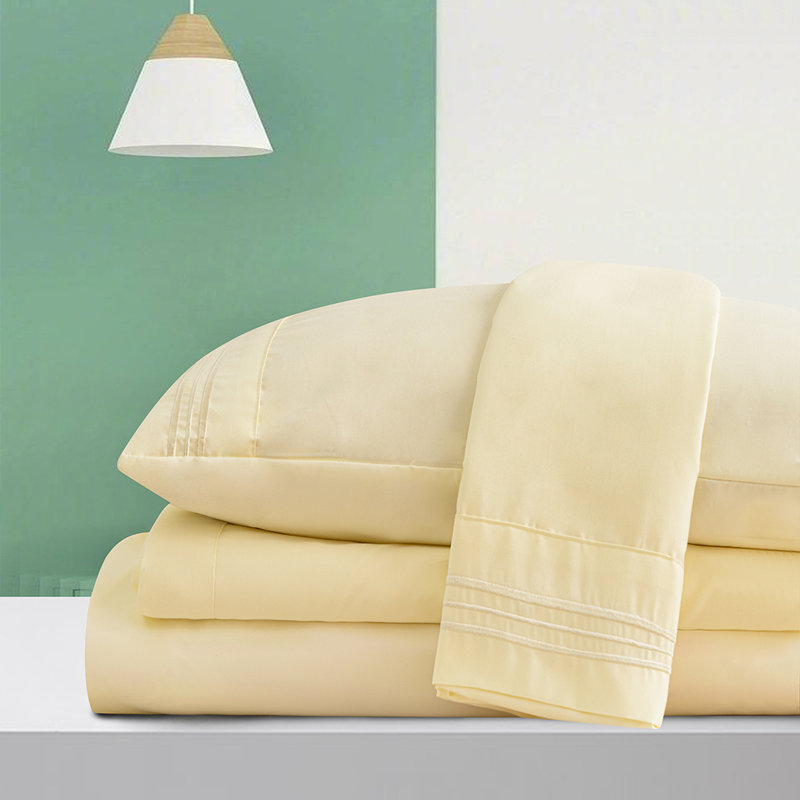 Ensemble de draps en rayonne de bambou , Ivoire, Ensemble de draps divisés très grand lit avec 2 