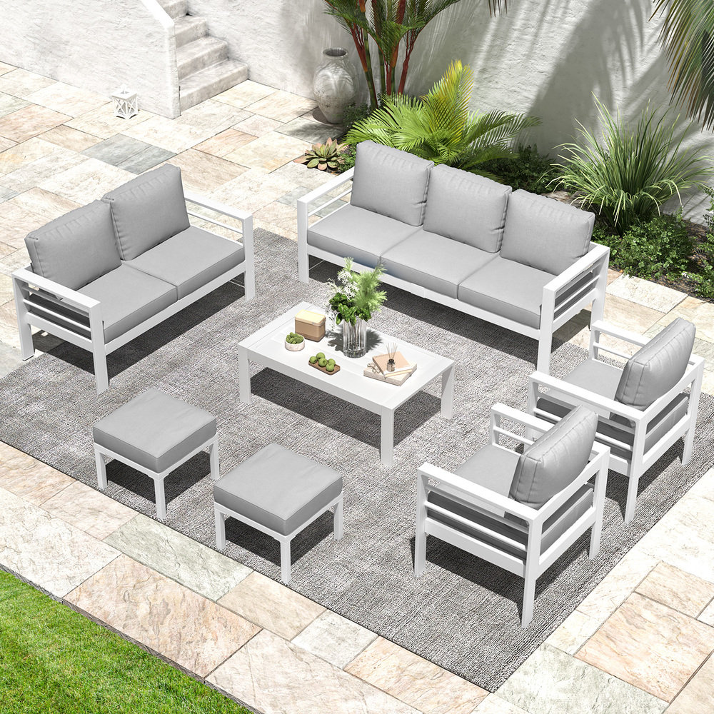 Charlsa Power Coated Aluminium 9 - Person Seating Group with Cushions