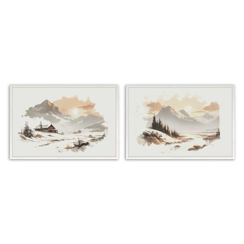 Ensemble de 2 impressions Winter's Quiet Refuge, 18 po x 24 po, Cadre opaque blanc, H 13,5 po x l 33,5 po x P 1,25 po