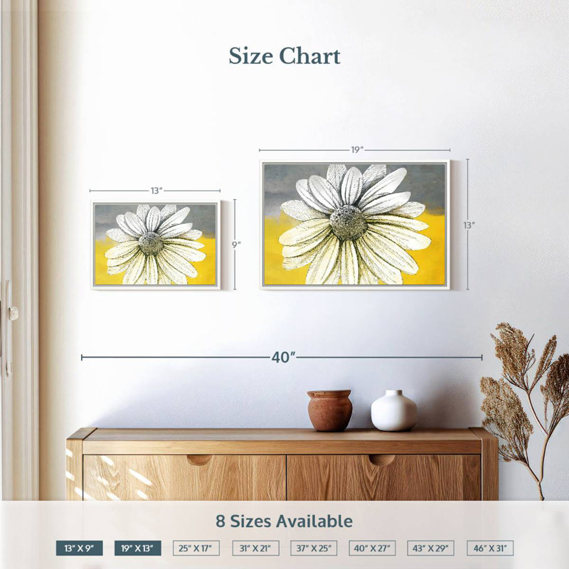 Marguerite sur les couleurs, Cadre flottant blanc, 19 po x 13 po