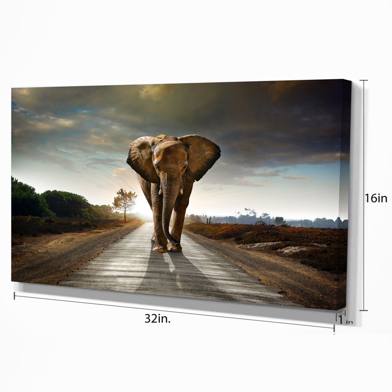 «Single Walking Elephant», reproduction de photo sur toile tendue, H 12 po x l 20 po, Toile tendue
