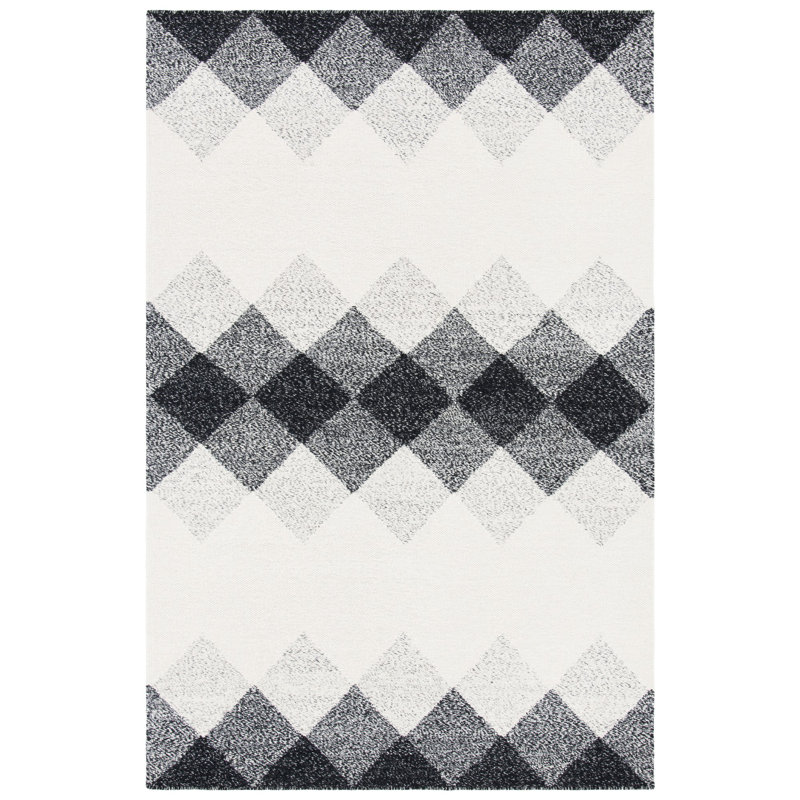 Stambaugh Flat Weave Wool/Cotton Geometric Rug in Black, Rectangle 4' x 6'
