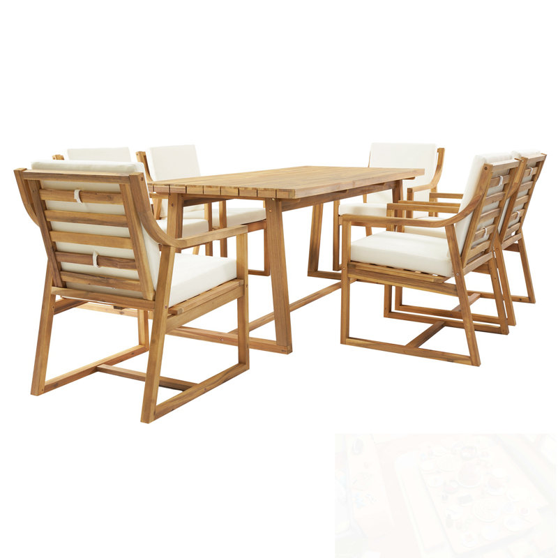 Ensemble repas d'extérieur 7 pièces avec 6 fauteuils, Naturel