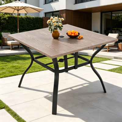 Table rectangulaire en métal 62,99 po x 37,8 po avec trou pour parasol Vintage