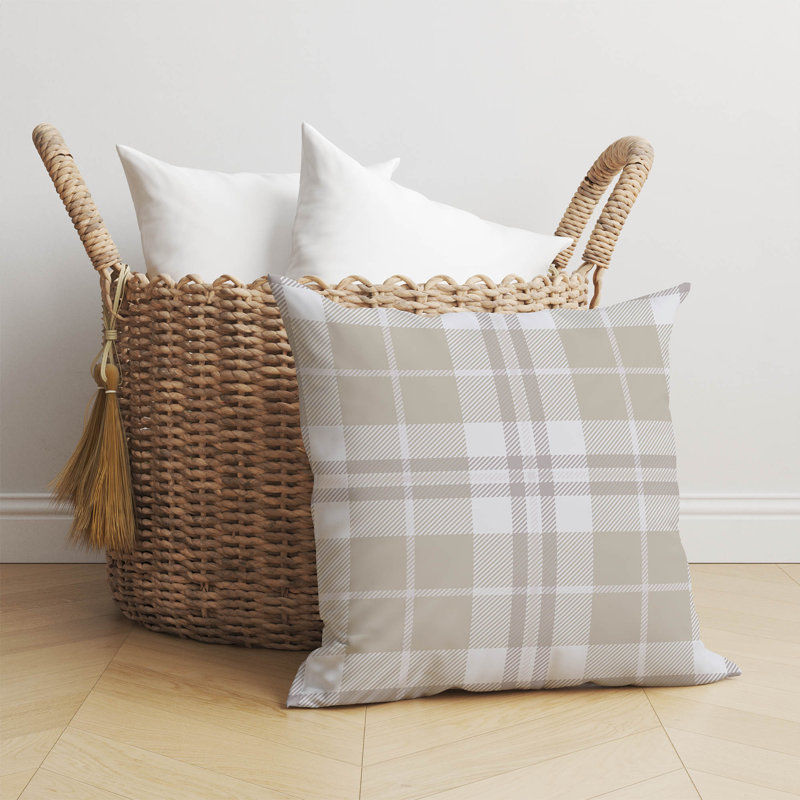 Tartan Block Throw Pillow, 16"H x 16"W, Tan