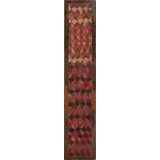 Antique American Geometric Layered Cube Pattern Hallway Runner Folk Art Rug