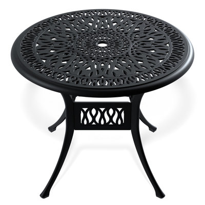 Cast Aluminum Patio Dining Table, 36.47" - To Elements, Attractive Outdoor Table With Black Frame, 36.47-Inch Powder Coating, Comfortable