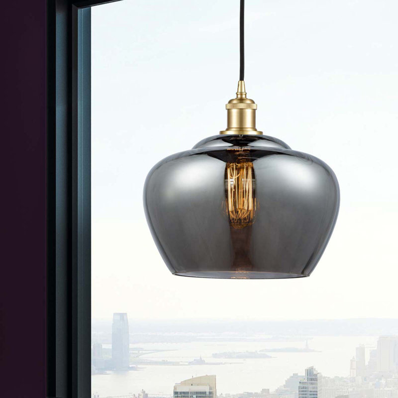 Mini-luminaire suspendu 1 lumière à cordon 11 po Ballston Fenton, Plaqué couleur fumée, Or satiné, Ampoule non incluse