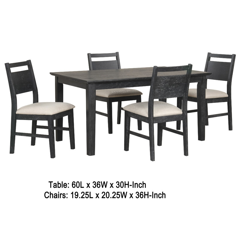 Ensemble de table de salle à manger 5 pièces Saby, 4 chaises d'appoint, bois d'hévéa noir, brun clair