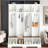 Farmhouse Wide Hall Tree With 8 Hooks, Bench And Open Compartments-1271316138