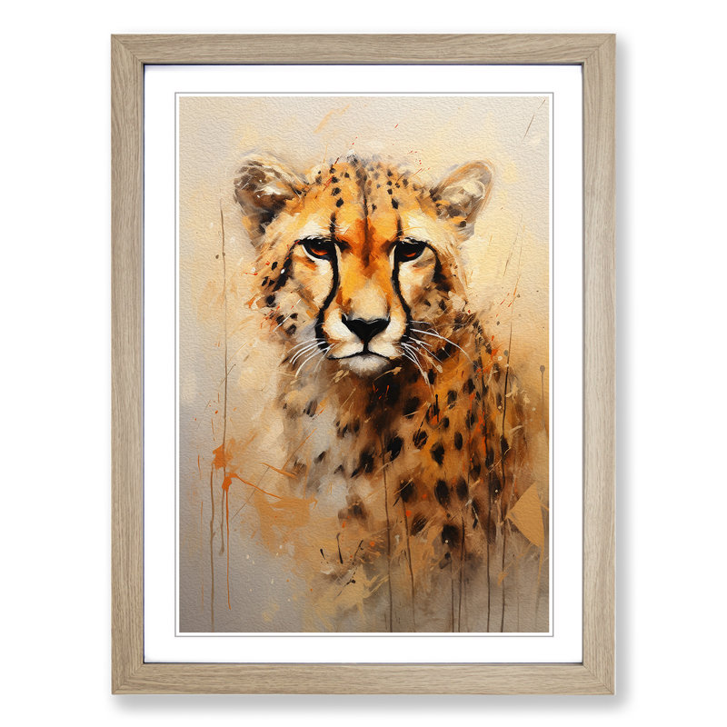 Cheetah Contemporary - Single Picture Frame Print on Wood, Oak Framed, 64cm H x 46cm W x 2cm D