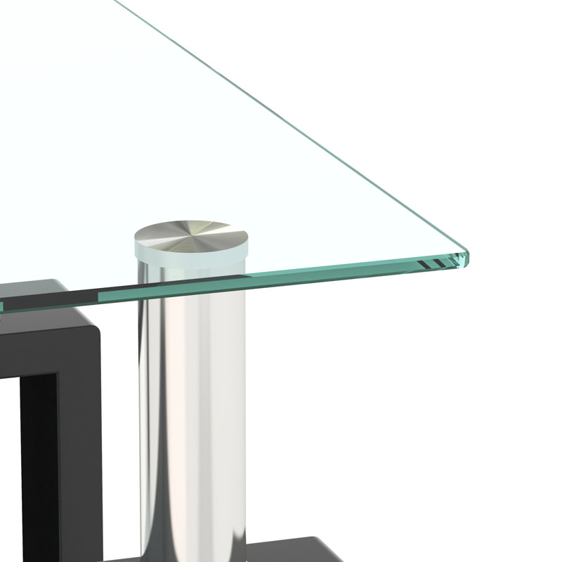 Table de salon en verre trempé - 2 pièces, carrée, transparente / noire, 2 pièces chic de décoration carrée à extrémité carrée