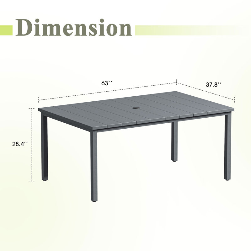 Rectangular Outdoor Patio Dining Table, Grey