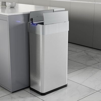 18.5 Gallon Automatic Trash Can, Stainless Steel Motion Sensor Garbage Bin, Touchless Brushed Wastebasket, With Butterfly, Soft-Close Lid