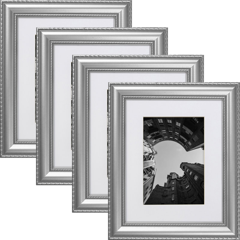 Rijeta Silver Solid Wood Picture Frame - Set of 4 with Mat, 13" x 15" Matted to 9" x 12"