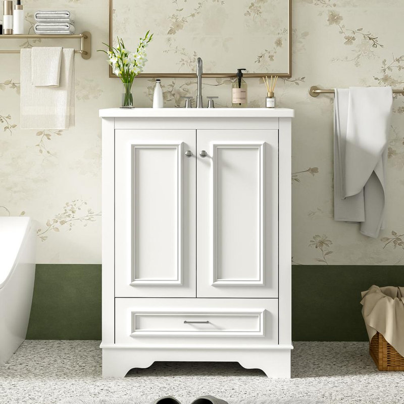 Meuble-lavabo 24,2 po avec lavabo en céramique, Blanc