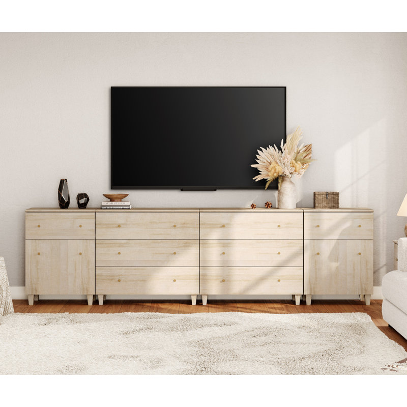 4-In-1 Wooden TV Stand With Cabinets And Drawers For Tvs Up To 110+ Inches, 118", Natural