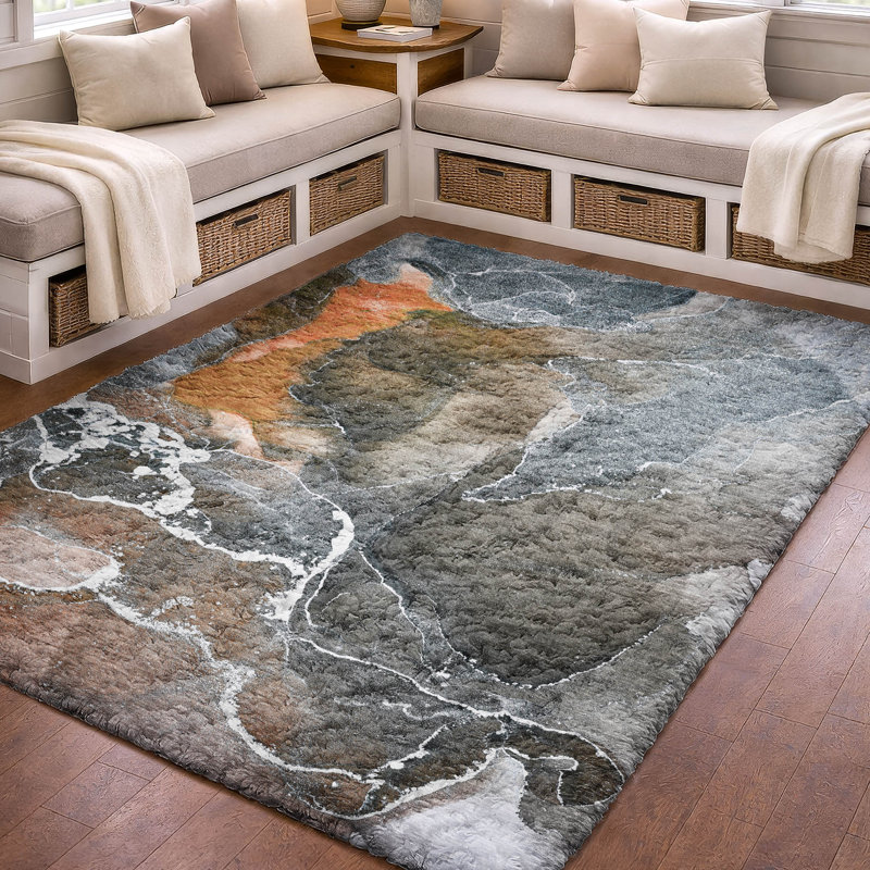 Premium Machine Washable Dream Shag ADS503 Watercolors Rug, 3' x 5', Orange