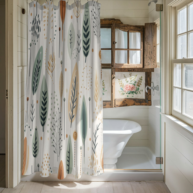 Earthy Boho - Rideau de douche Premium, H 74 po x l 71 po