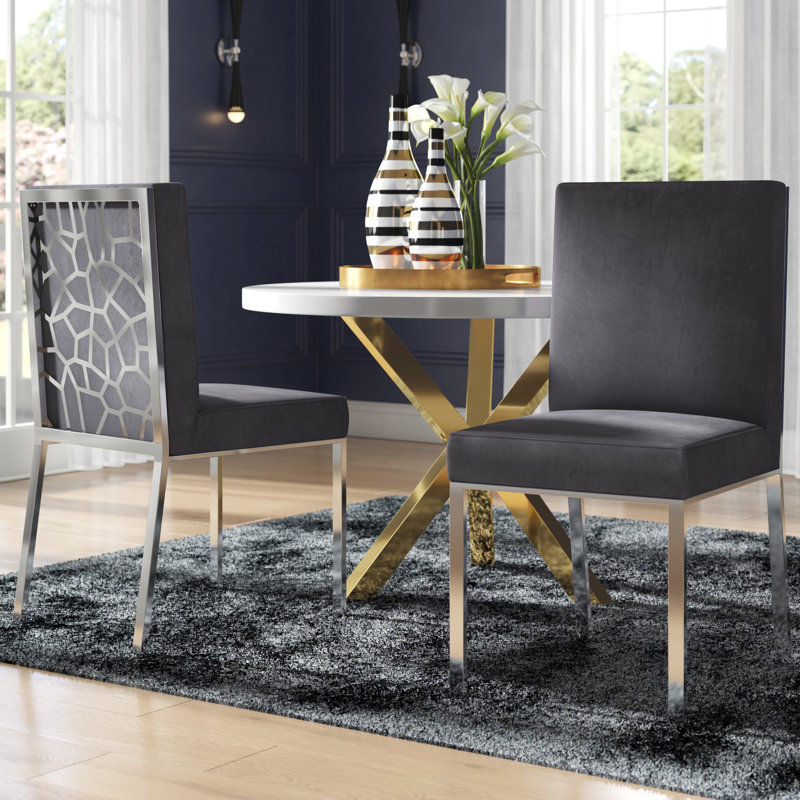 Chaise d'appoint rembourrée en velours Sansa, Velours gris, Chrome